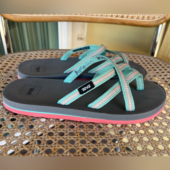 Teva “Mush” Flip Flops size 7, great condition, clean, color is green / aqua mix - Picture 3 of 5